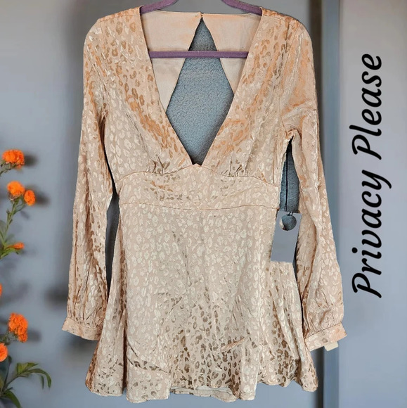Privacy Please Womens Mini Dress Sz M Ella Beige Subtle Leopard Print - Picture 1 of 13